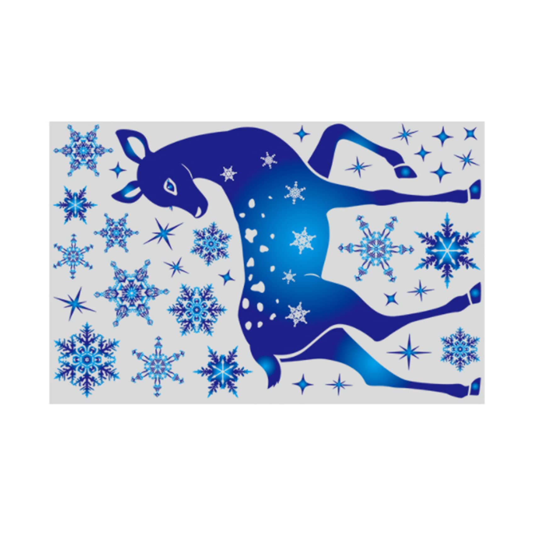 Meoliny Christmas Reindeer Window Stickers Double Sided Blue Snowflakes Decal Xmas Window Clings for Winter Holiday Ornament,Blue 3