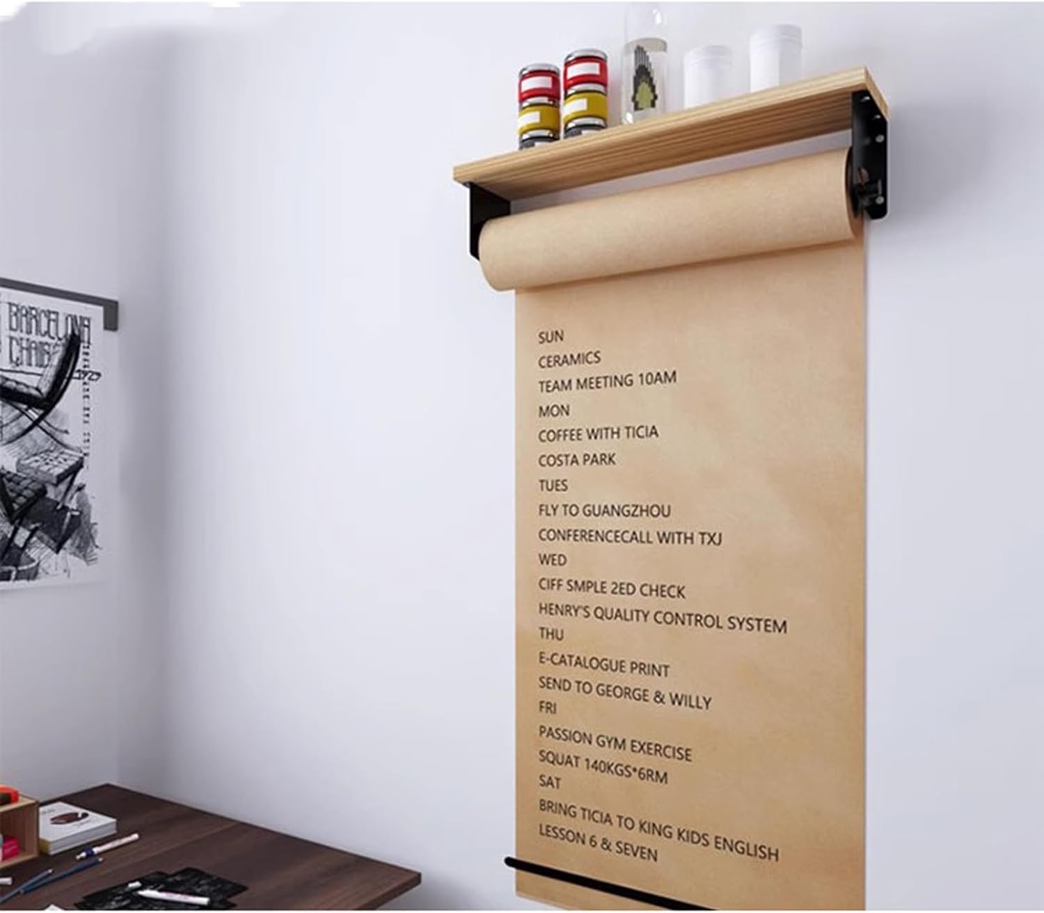 Rolka papieru pakowego do montażu na ścianie, wiszący uchwyt na rolkę notatek Dozownik rolek papieru rzeźniczego(40CM)