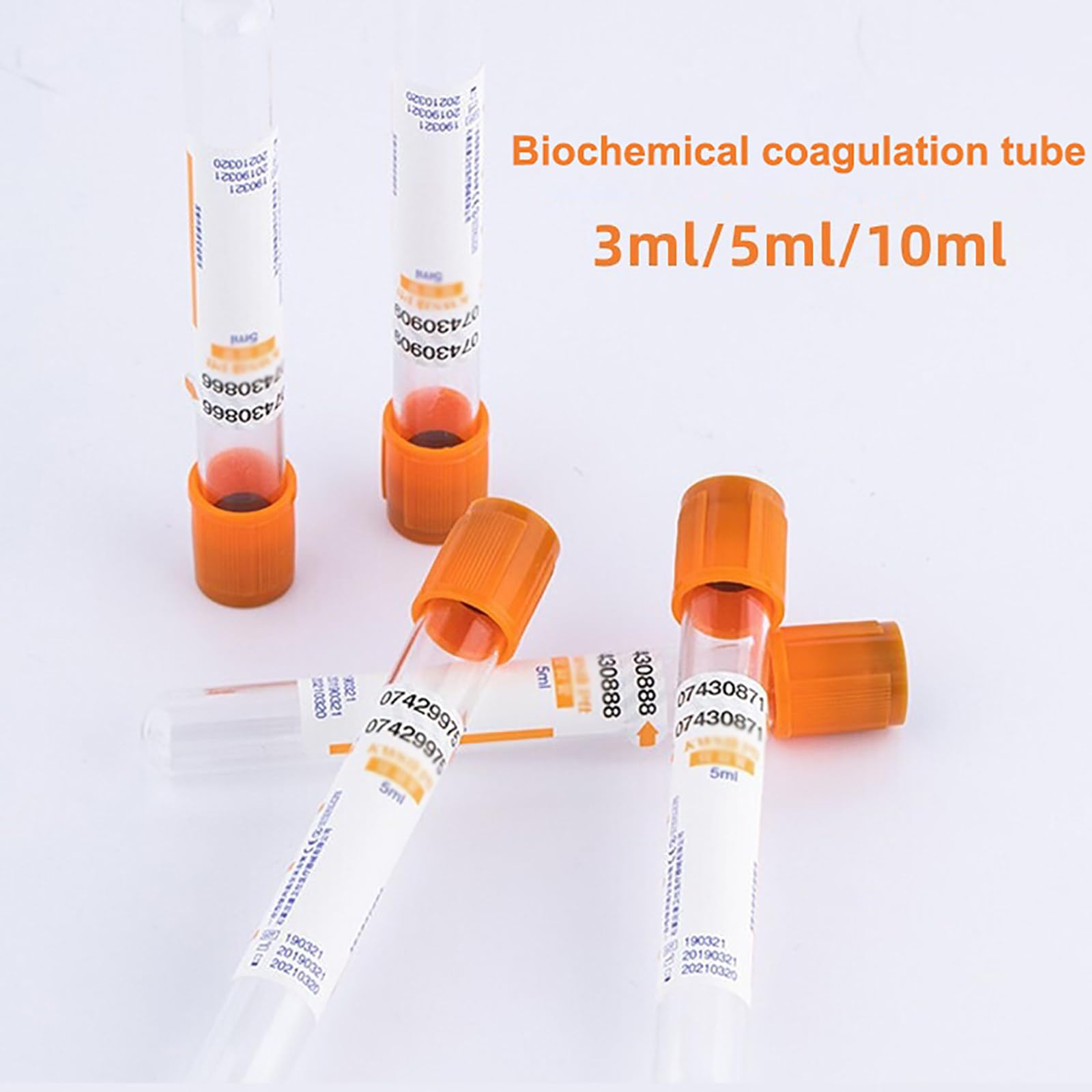 100 Tubos De RecoleccióN De Sangre Al VacíO, Tubos De CoagulacióN Desechables De 3ml 5ml 10ml, con Aditivos De CoagulacióN | Tapa Naranja, para RecoleccióN De Sangre BioquíMica,3ml