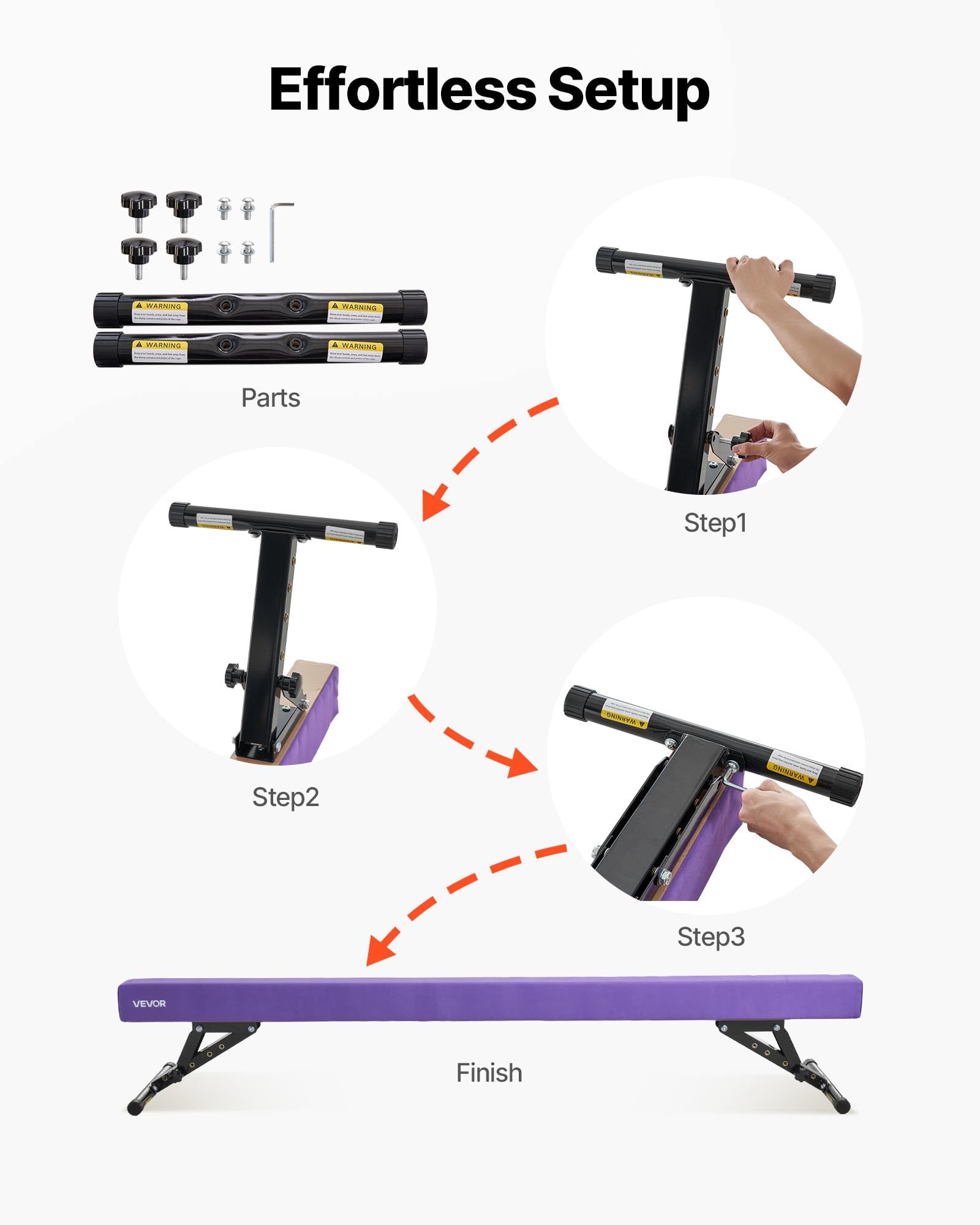 VEVOR Poutre Gymnastique réglable pour Enfants, 2410 mm, Poutre d'équilibre avec 2 Modes et 5 hauteurs réglables, équipement d'entraînement Professionnel pour Maison et Centre de Gymnastique, Violet