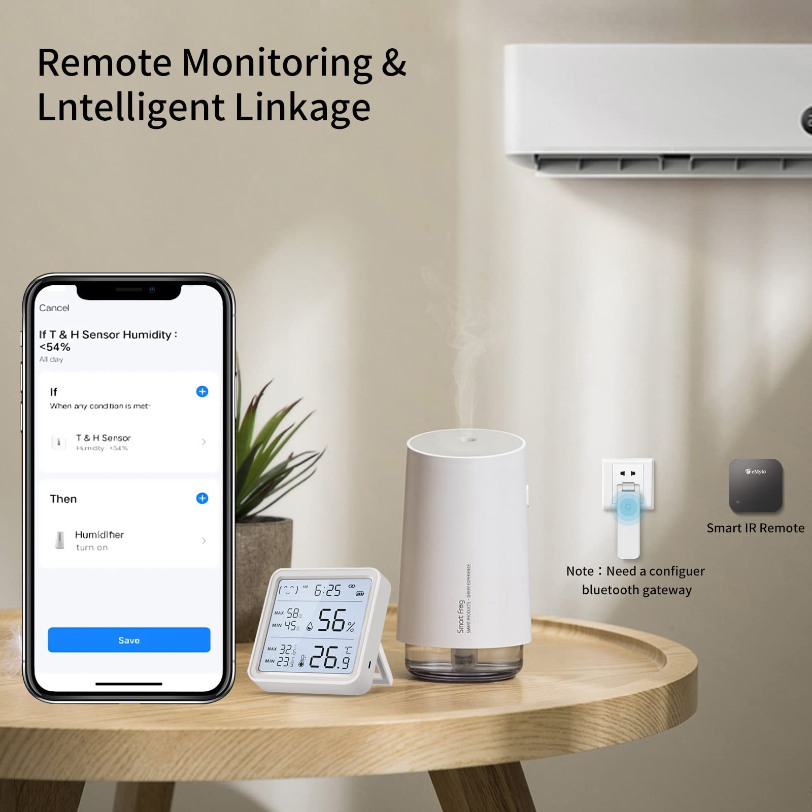 EMylo Termometro Igrometro Ambiente WiFi Interno, Tuya Digitale Sensore