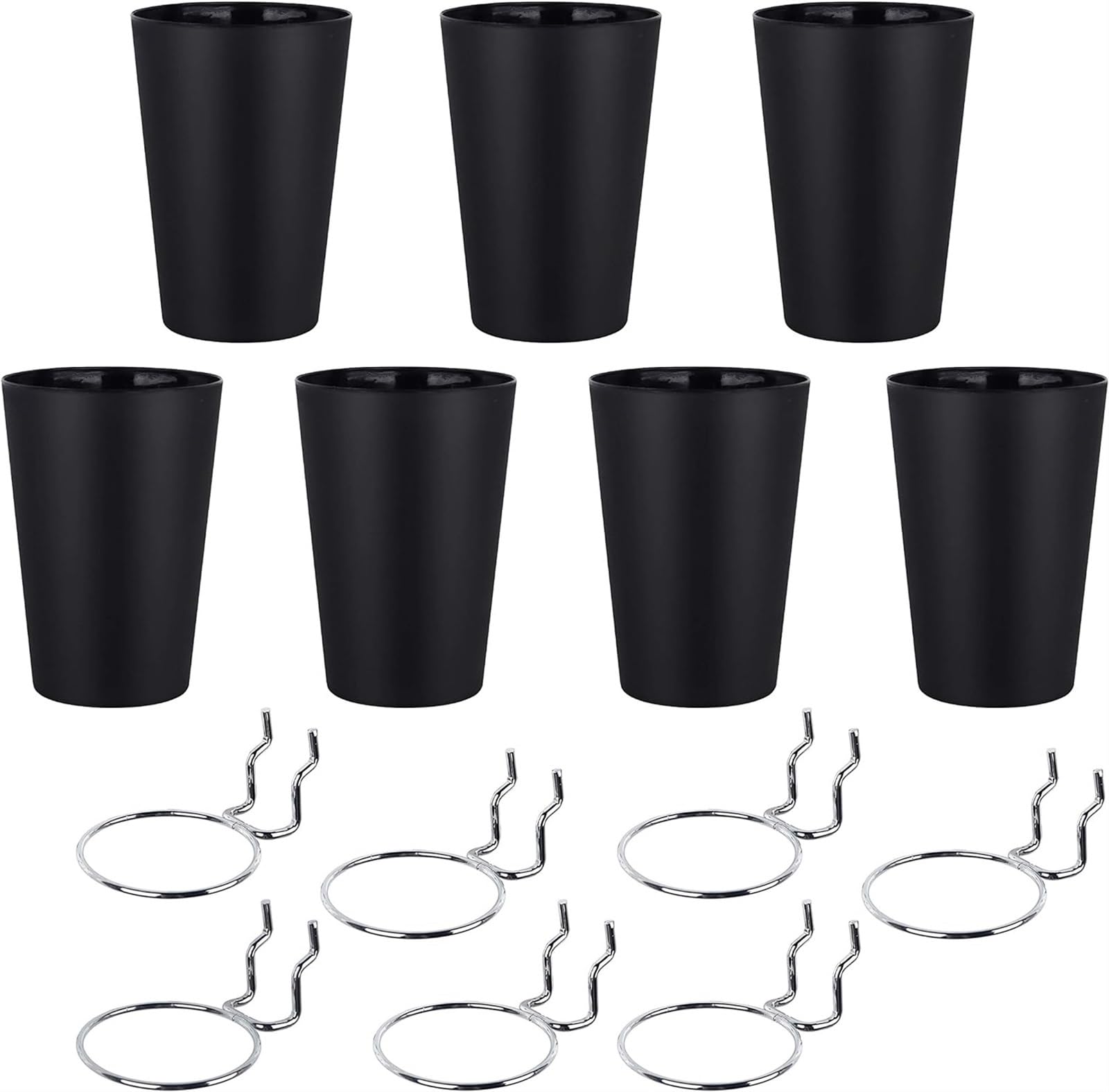 THE WHITE SHOP 7 Sets Pegboard Bins with Rings, Ring Style Pegboard Hooks with Pegboard Cups, Pegboard Cup Holder Accessories for Organizing Storage