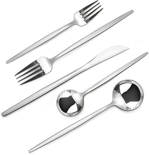 Juego de cubiertos de acero inoxidable de 20 piezas para 4, juego de cubiertos de acero inoxidable pulido con espejo, incluye juego de cucharas y