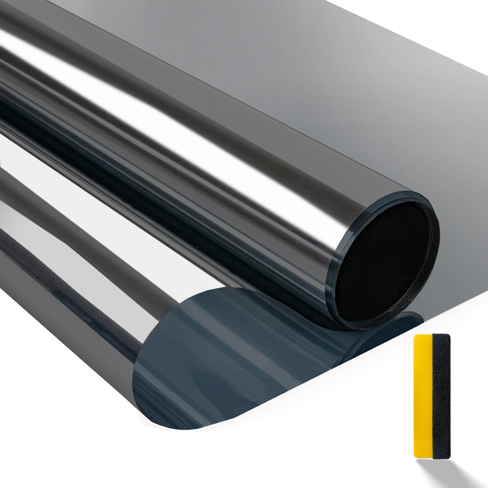 Zindoo Spiegelfolie Fensterfolie von innen durchsichtig von aussen Blickdicht 44.5 x 300 cm Sonnenschutzfolie Selbsthaftend UV-Schutz Fensterfolie Silber Schwarz