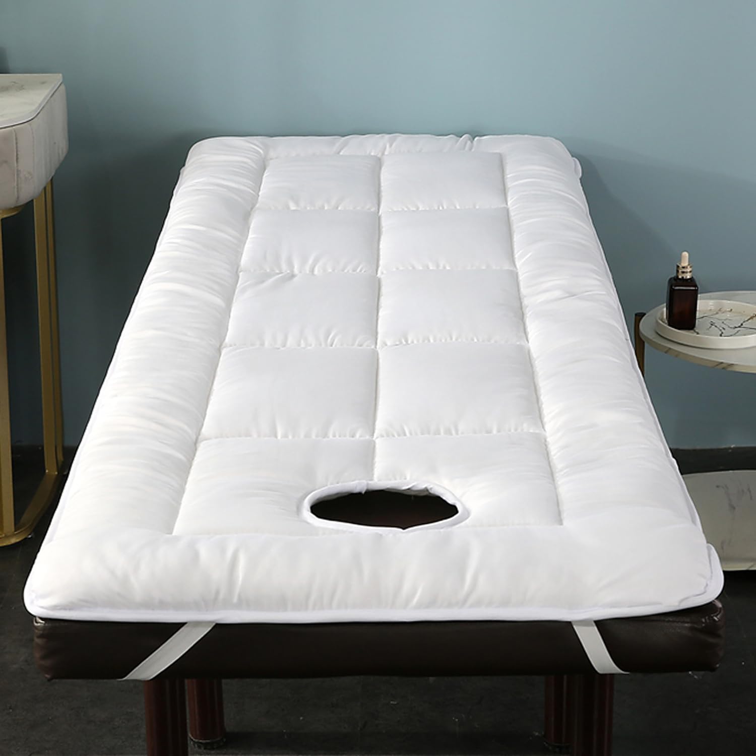 Almohadilla Para Mesa De Masaje De Spa Con Orificio Para La Cara Adorno Acolchado Para Mesa SPA Masaje De Belleza Funda De Cama Para Pestañas Con Banda Elástica Lavable,White(s),185 * 60cm