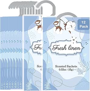 Wifadtoop 12 Packs Fresh Linen Hanging Scented Sachets for Drawers and Closets with Retractable Hook