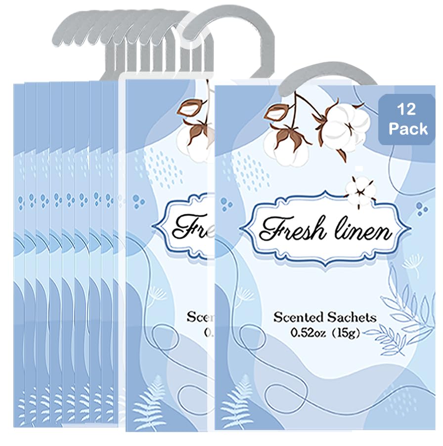Wifadtoop 12 Packs Fresh Linen Hanging Scented Sachets for Drawers and Closets with Retractable...