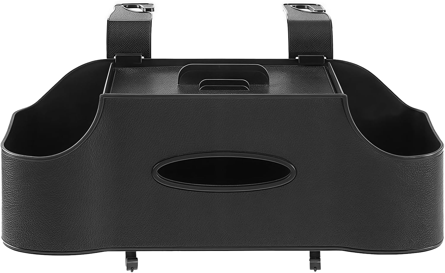 Black Car Back Seat Organizer with Tissue Dispenser, Dual Cup Holders, Phone Stand, Multi Functional Vehicle Storage for Interior Travel Essentials, Auto Accessory for Travel and Daily Use