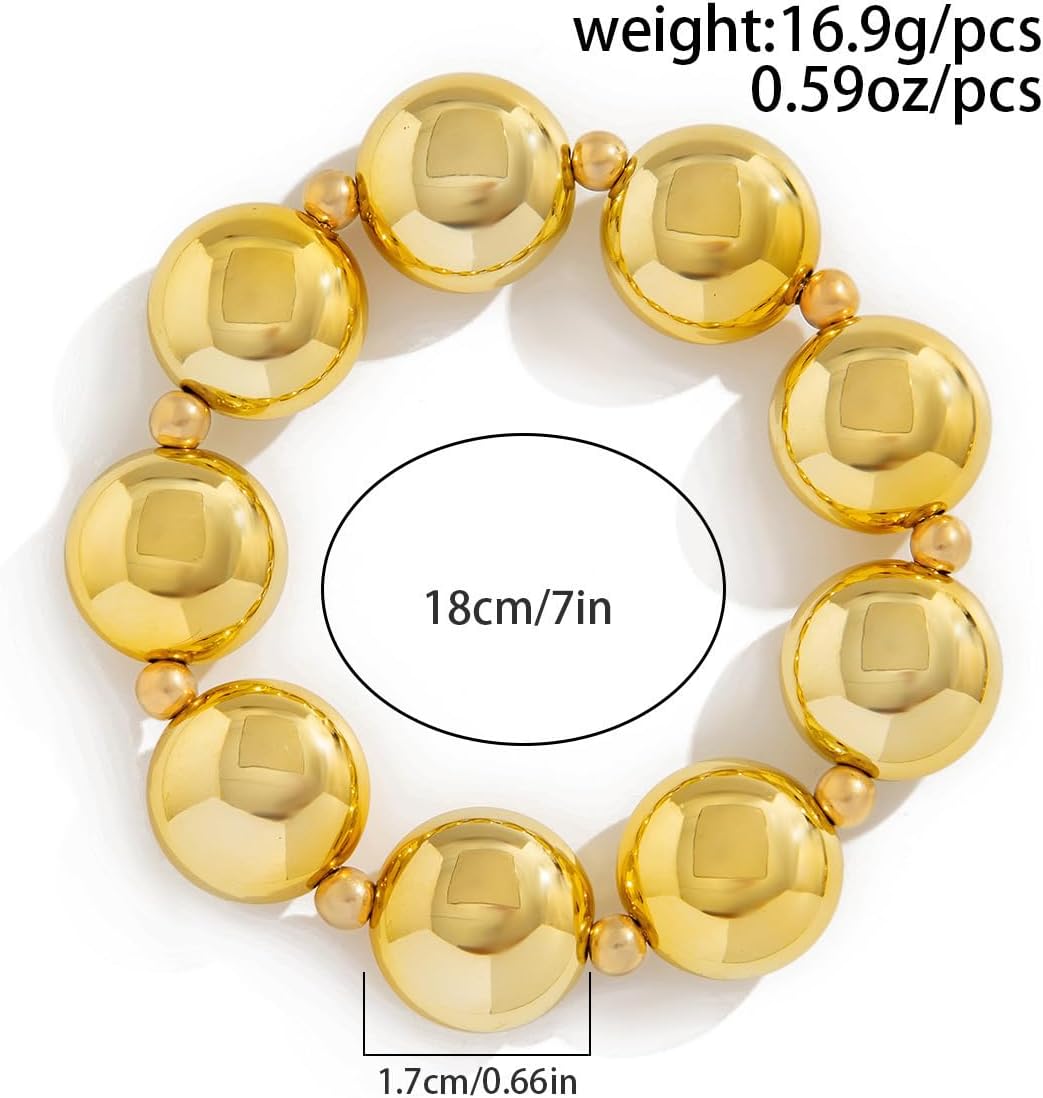 Chunky Gold Geometry Beads Bracelets Adjustable Stretch Strand Bracelets Irregular Big Round Ball Beaded Elastic Bracelet Fashion Dainty Jewelry for Women - Image 4