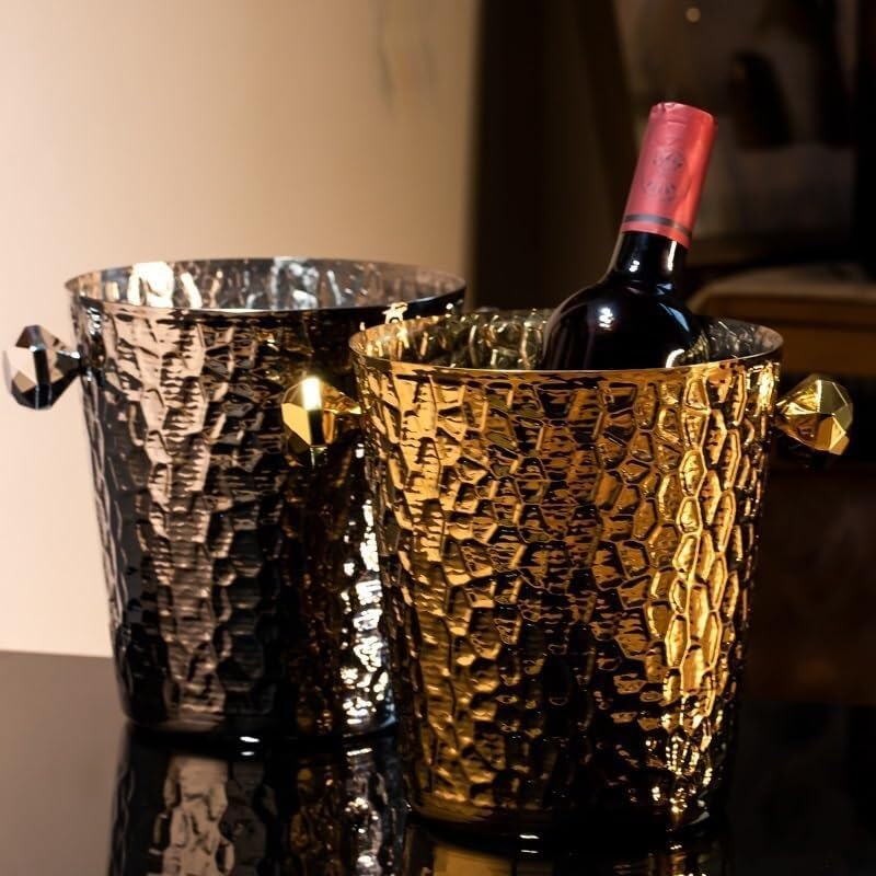 Stainless Steel Hammer Pattern Ice Bucket - Wine, Champagne, Cocktail Chiller for Parties