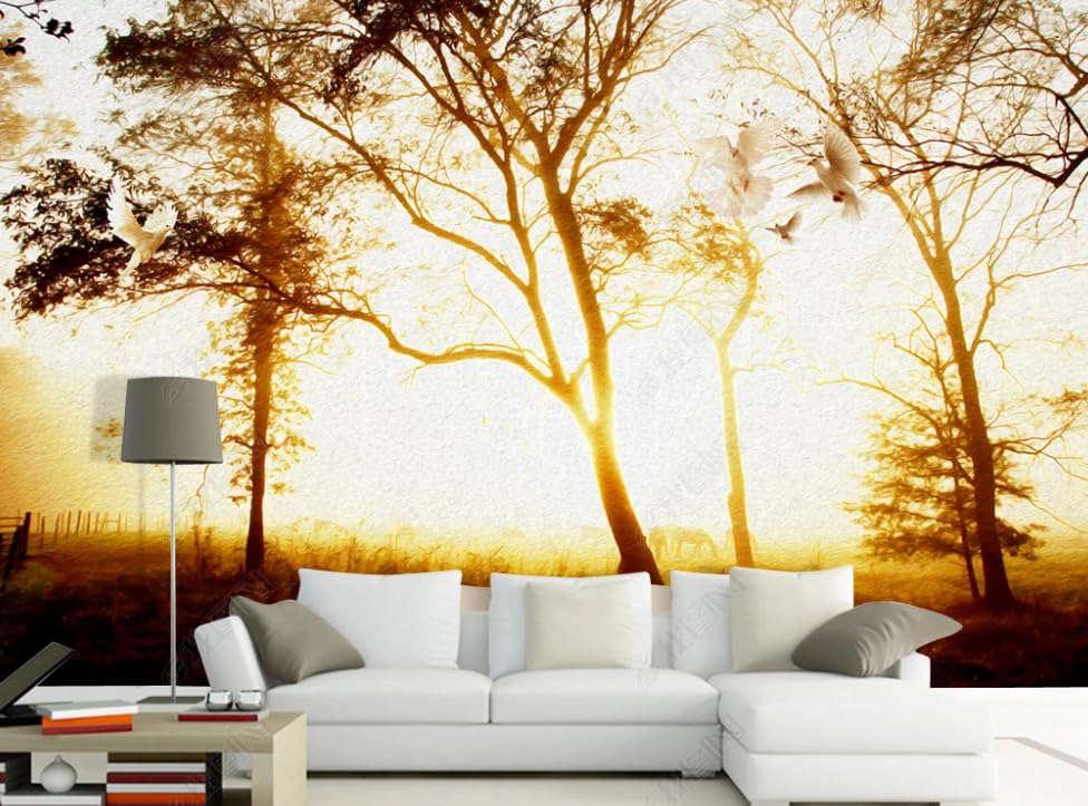 Papier Peint Intissé Forêt pour Masquer un Mur Abîmé de Salon