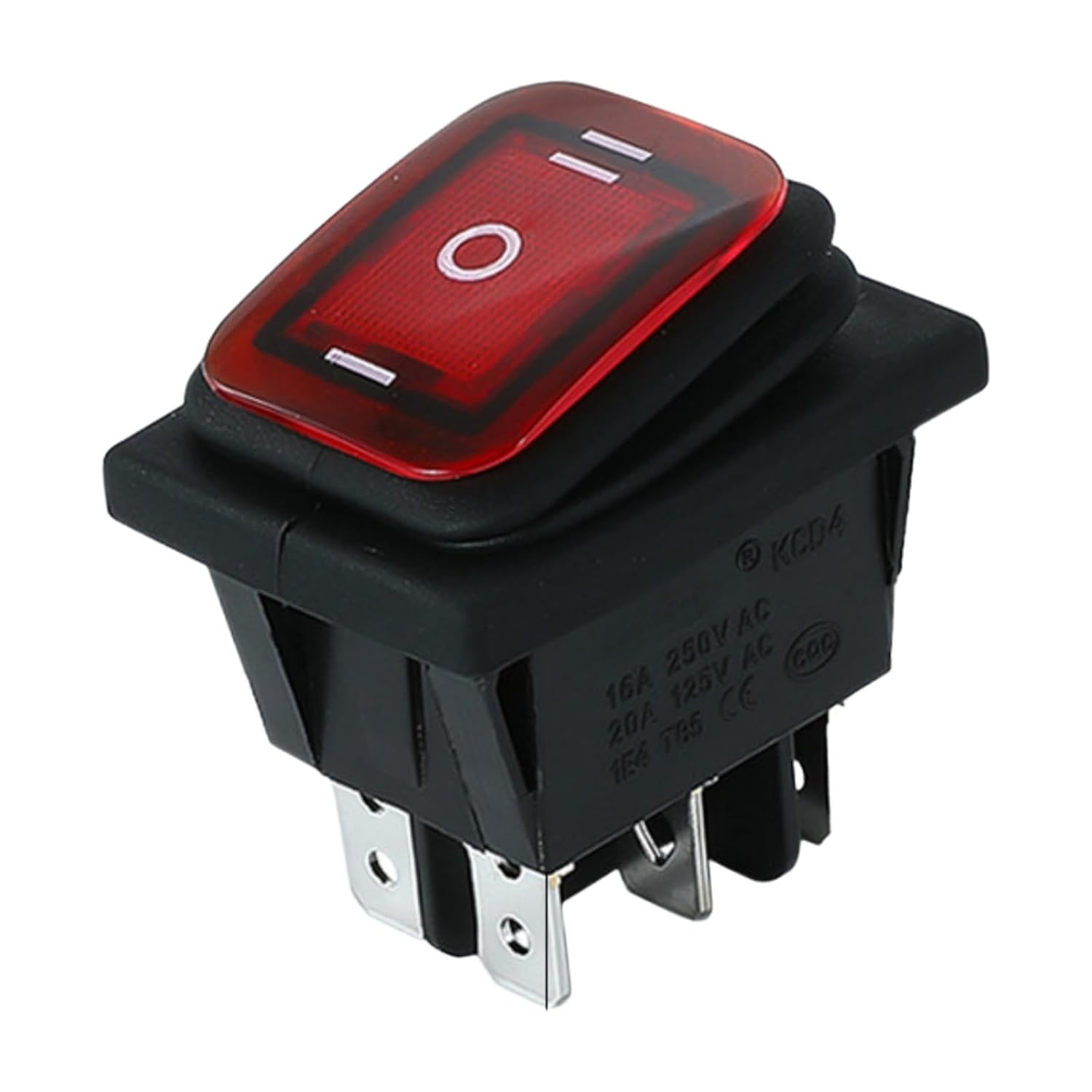 Waterproof Rocker Switch 16A4 pin 2 Gear red Green with Light Four-pin Power Supply Silver Contact Point(XB2-BA3341 Black)