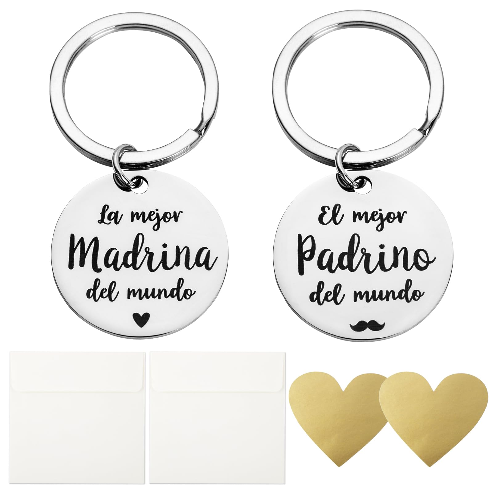 COLOFALLA 2pcs Llaveros para Padrinos + 4pcs Pegatinas de Rascar La Mejor Madrina y El Mejor Padrino del Mundo Regalo para Comunión Bautizo Navidad