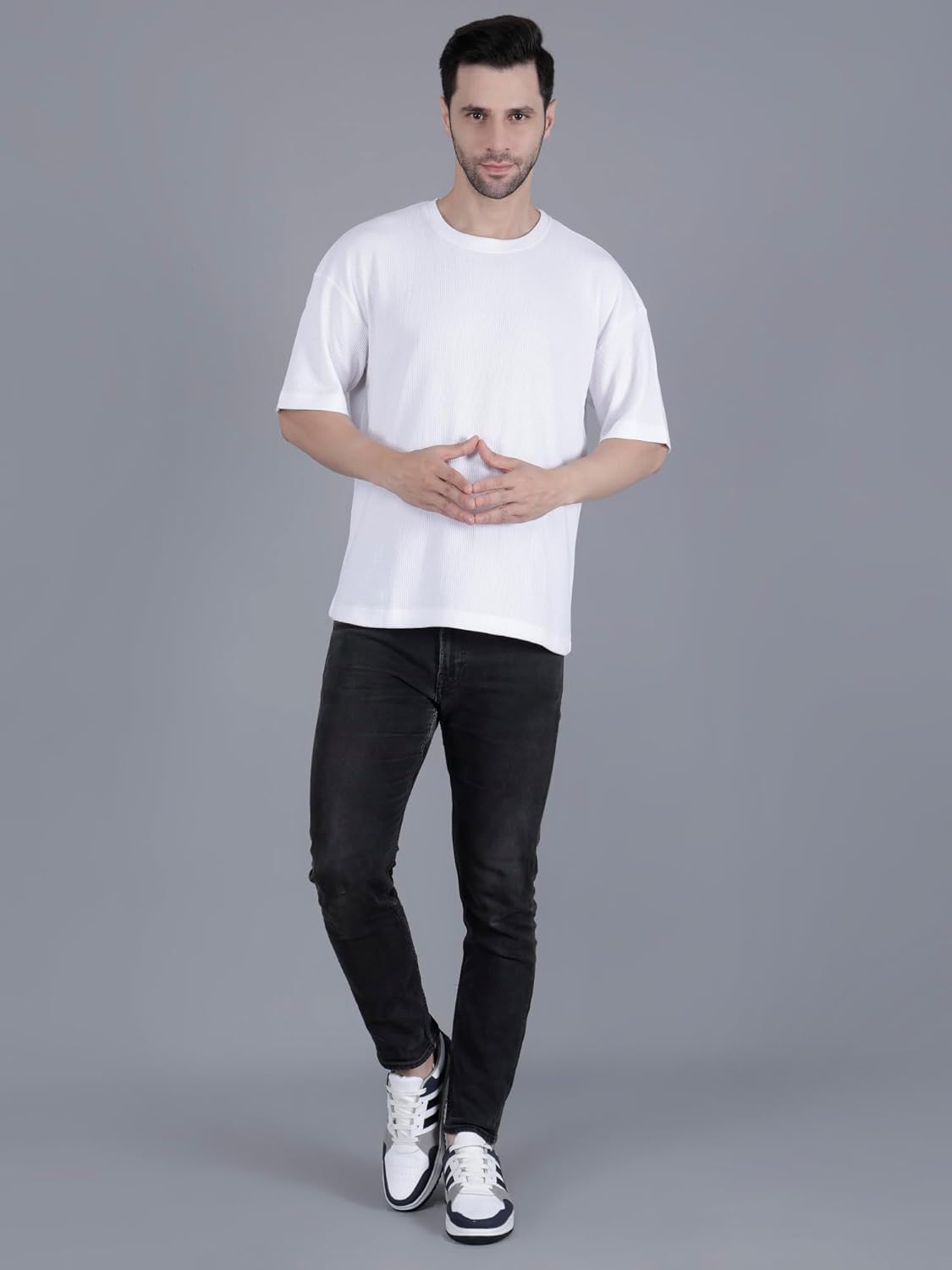 FTT Men's Casual Knit Short Sleeve Crewneck Oversized T-Shirts - Honeycomb Waffle Solid Pullover Tees - Image 3