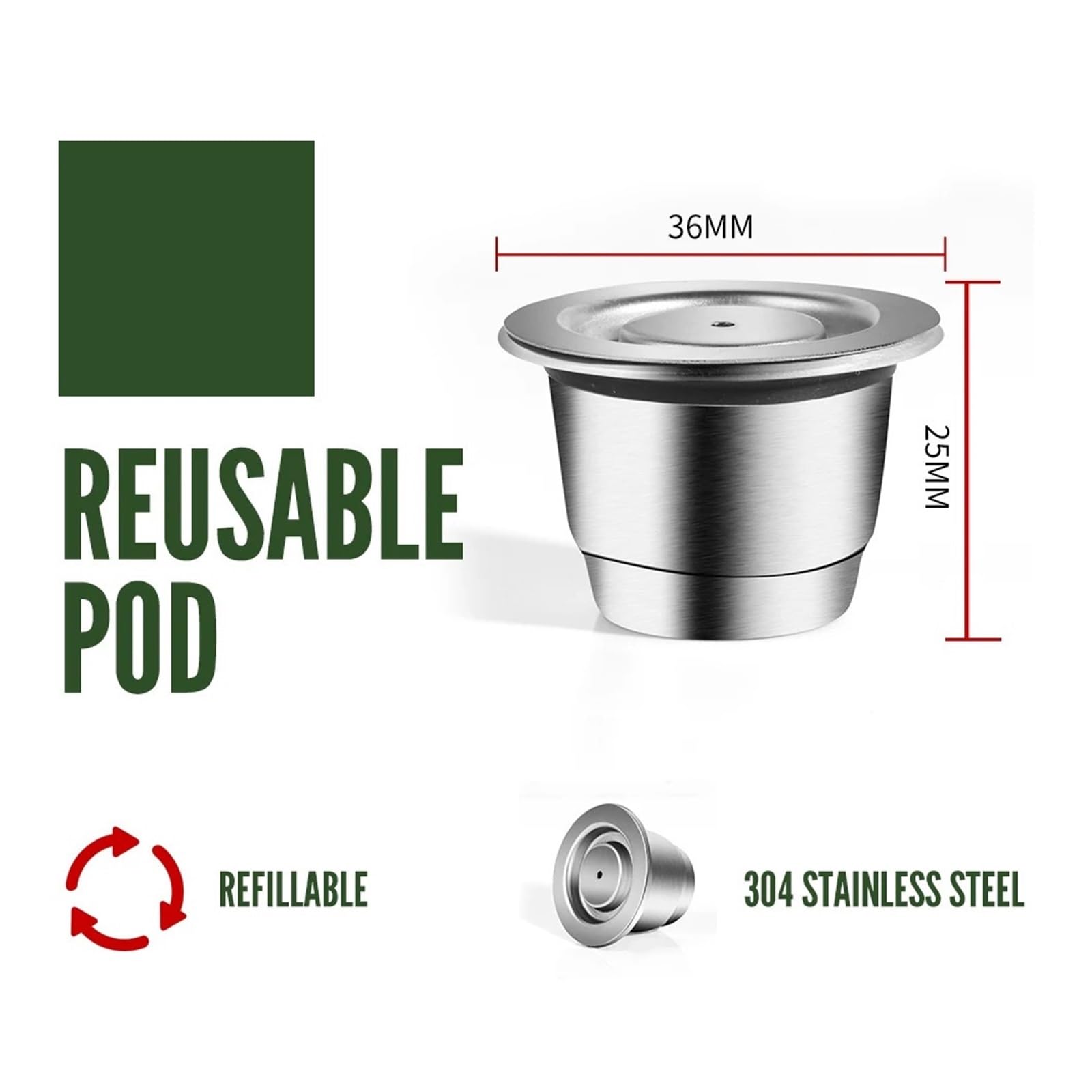 Filtros De Cápsulas De Café Reutilizables For Máquina, Cápsulas De Acero Inoxidable Con Cuchara, Compatibles Con Café Nespresso,Inissia Y Pixie(3cap1t)