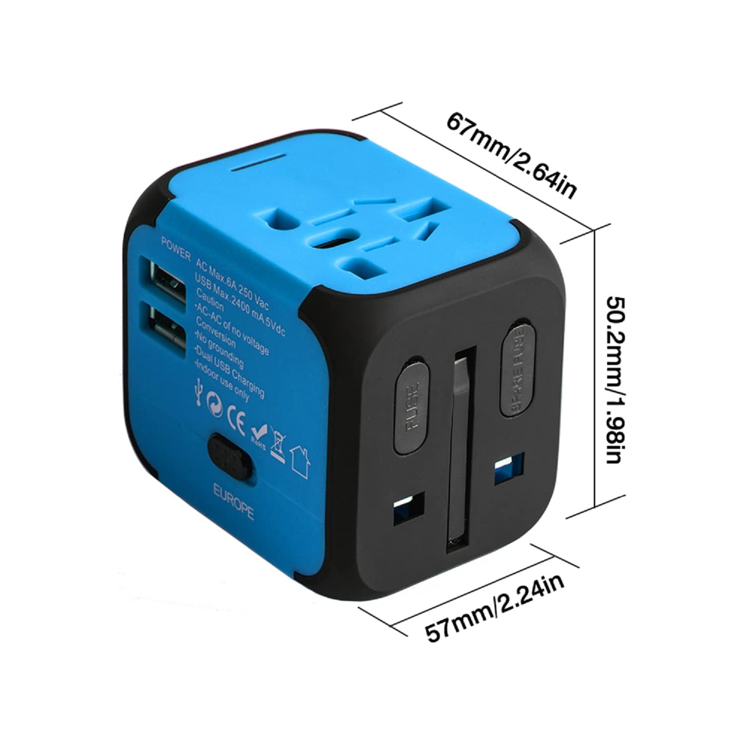 Uniwersalny adapter wtyczki podróżnej International Adapter Adapter z dwoma portami USB dla US EU UK AU około 150 krajów i bezpieczników bezpieczników do tabletu PC, smartfonów aparatów