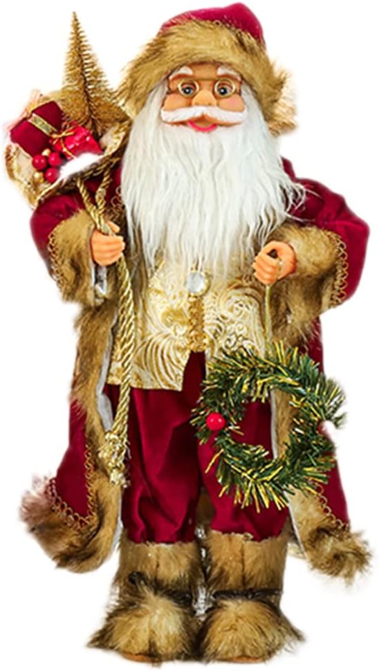 12/18/24'' Santa Claus Figurines Christmas Decorations with Wreath Gift Bag Santa Doll Figurine