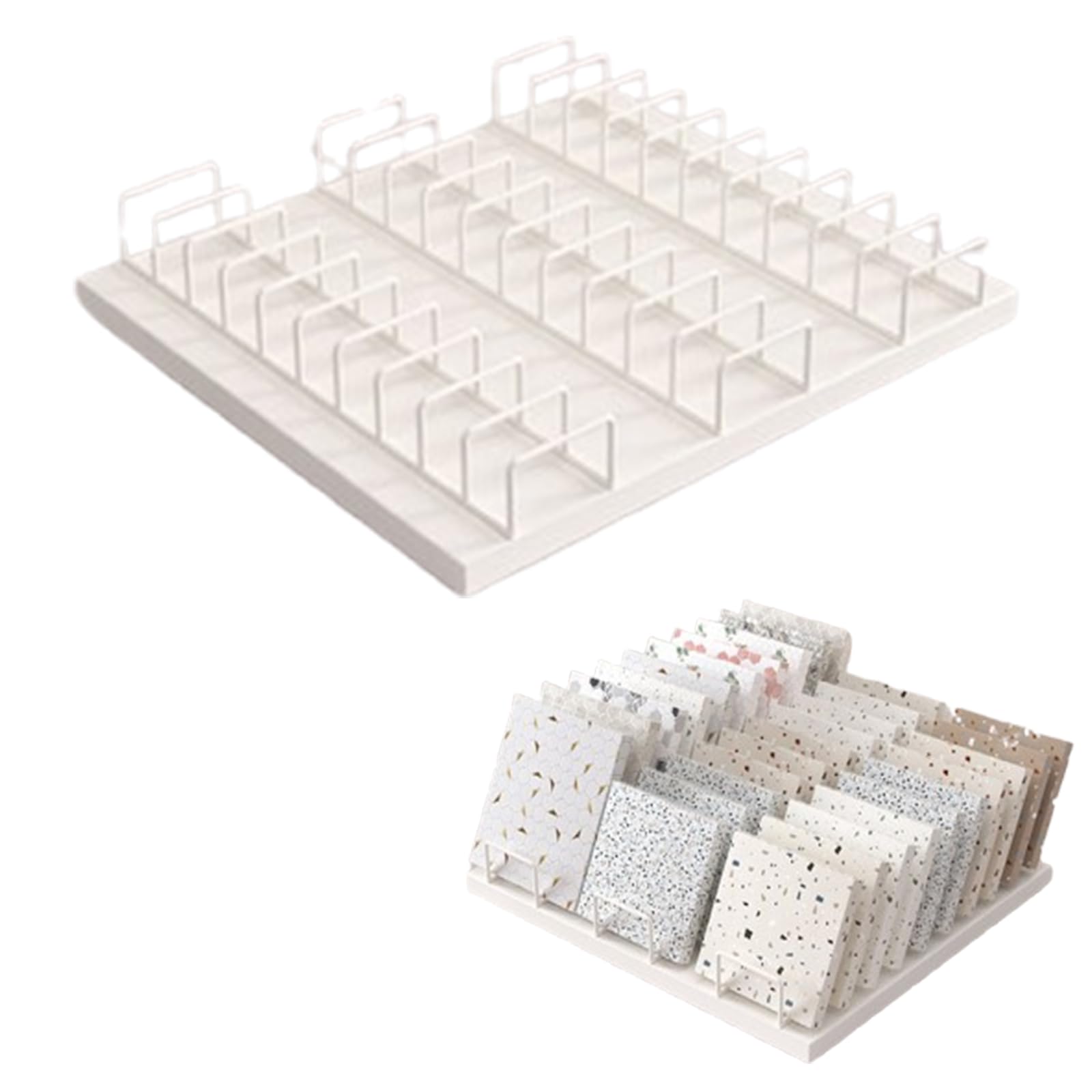 YNBSHGAA Tile Display Rack, 30 Slots Sample Stand for Commercial Building Marble Baseboard, Desktop Display for Shopping Malls Retail Store Exhibitions,White
