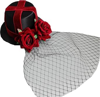 Mini Top Hat Black Veil Hair Clip Goth Retro Rose Flower Feather Headwear Hair Accessory for Halloween Costume Party