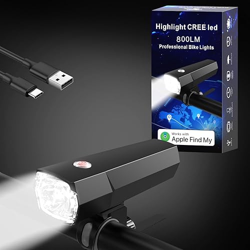 Miniatura 1 de Bike Light Headlight 1200lumens 10W CREE led, Compatible with Apple FindMy APP, 3+1ModesFront Bicycle Light Rechargeable Waterproof for Road