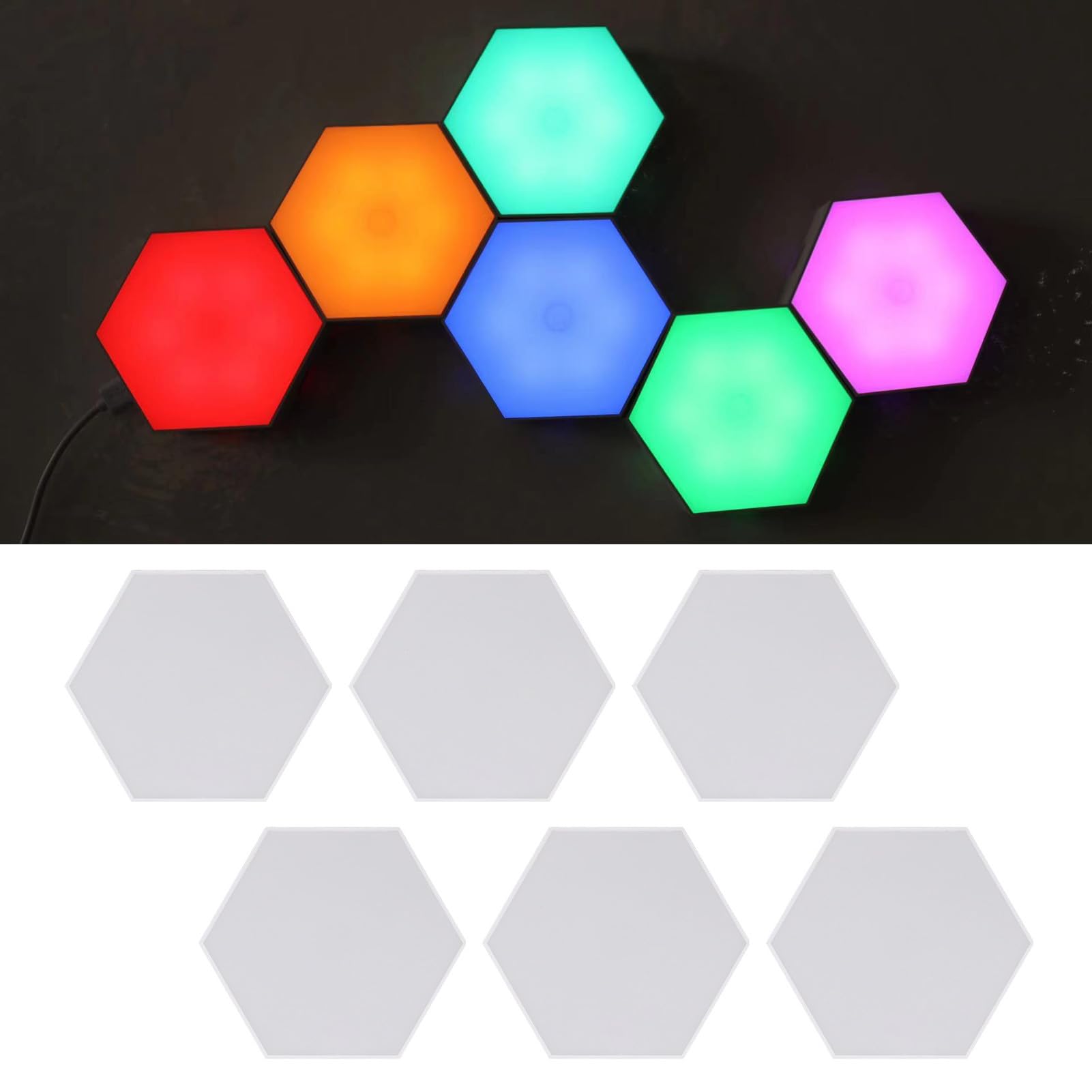 Bewinner Lot de 6 Panneaux D'éclairage Muraux Hexagonaux, Lumières Modulaires LED Hexagonales RVB Smart APP, Panneaux Modulaires Intelligents, Carreaux Hexagonaux, Formes D'extension Push