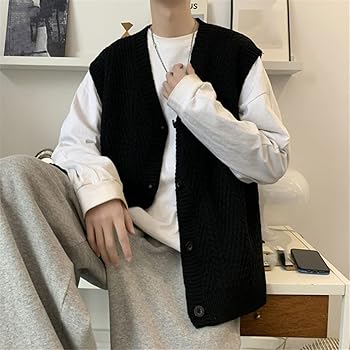 Sweater Vest Men Button Up Sleeveless Casual All-Match Teens