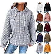 LAGKQS Waffle Hoodie Women Solid Color Casual Drawstring Pullover Sweatshirts Basic Sweatshirt wi...
