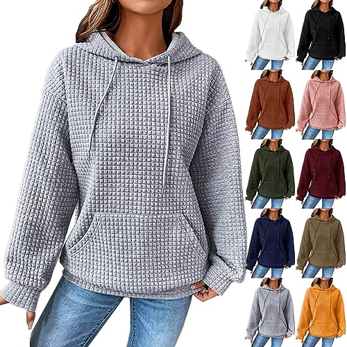 Hoodie Damen Sweatshirt mit Kapuze Kapuzenpullover Warm Waffel Oberteil...