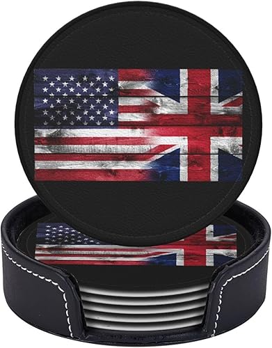 Miniatura 5 de Juego de seis posavasos de cuero con bandera de Estados Unidos, Reino Unido, Reino Unido, decoración del hogar