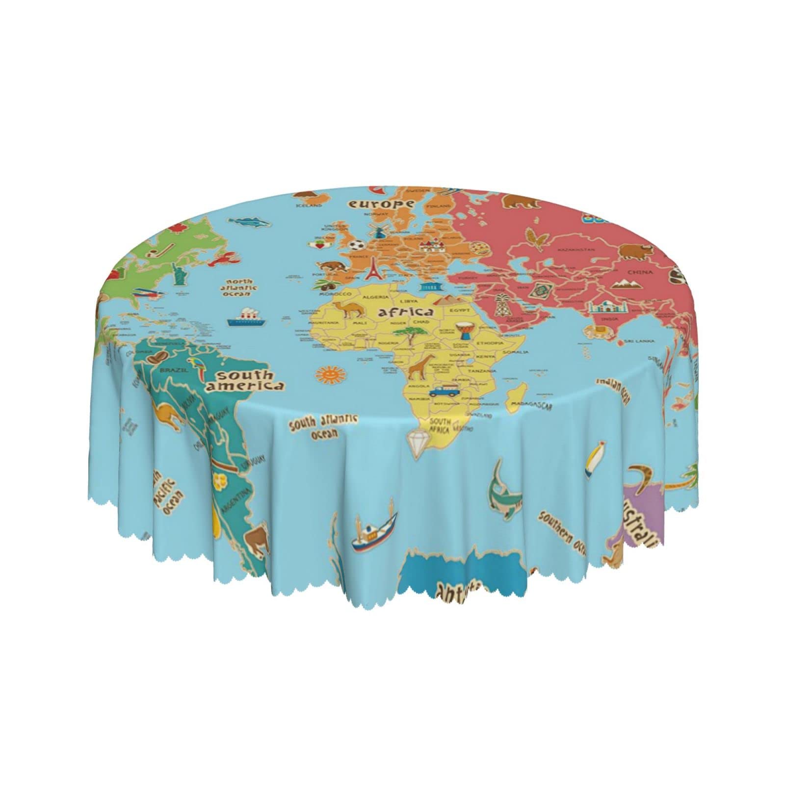 Amazon｜ラウンドテーブルクロス 面白い世界地図 円形テーブルクロス