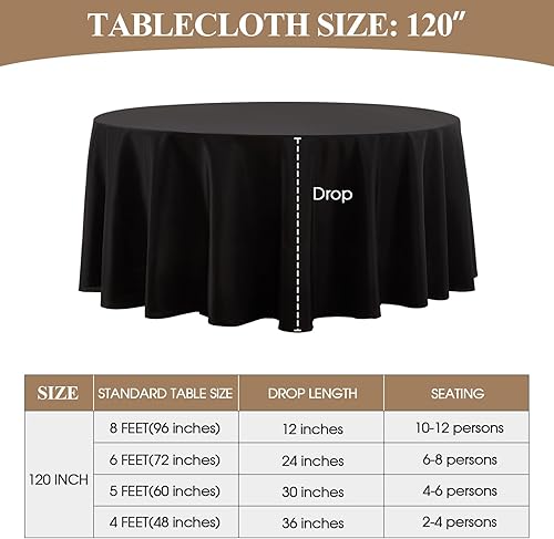 Miniatura 6 de Aocoz Paquete de 6 manteles redondos negros de 120 pulgadas, resistentes a las manchas, decorativo, lavable, de poliéster, para mesa de comedor,