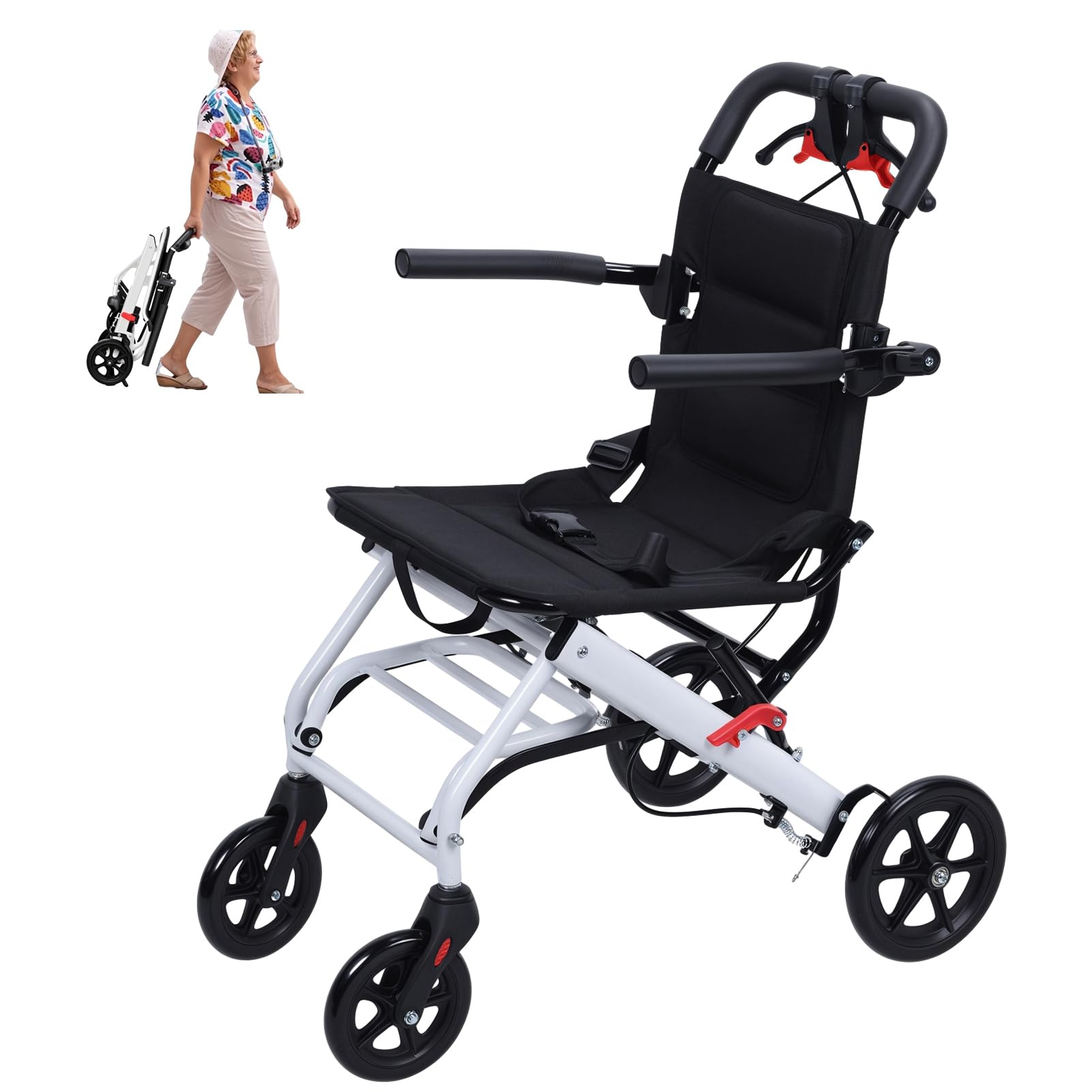SXSLTSA Lightweight Folding Wheelchair for Adults & Seniors - 180lbs Capacity, Portable Aluminium Transport Chair, Foldable Wheelchairs, Wheel Chair for Easy Transit Black