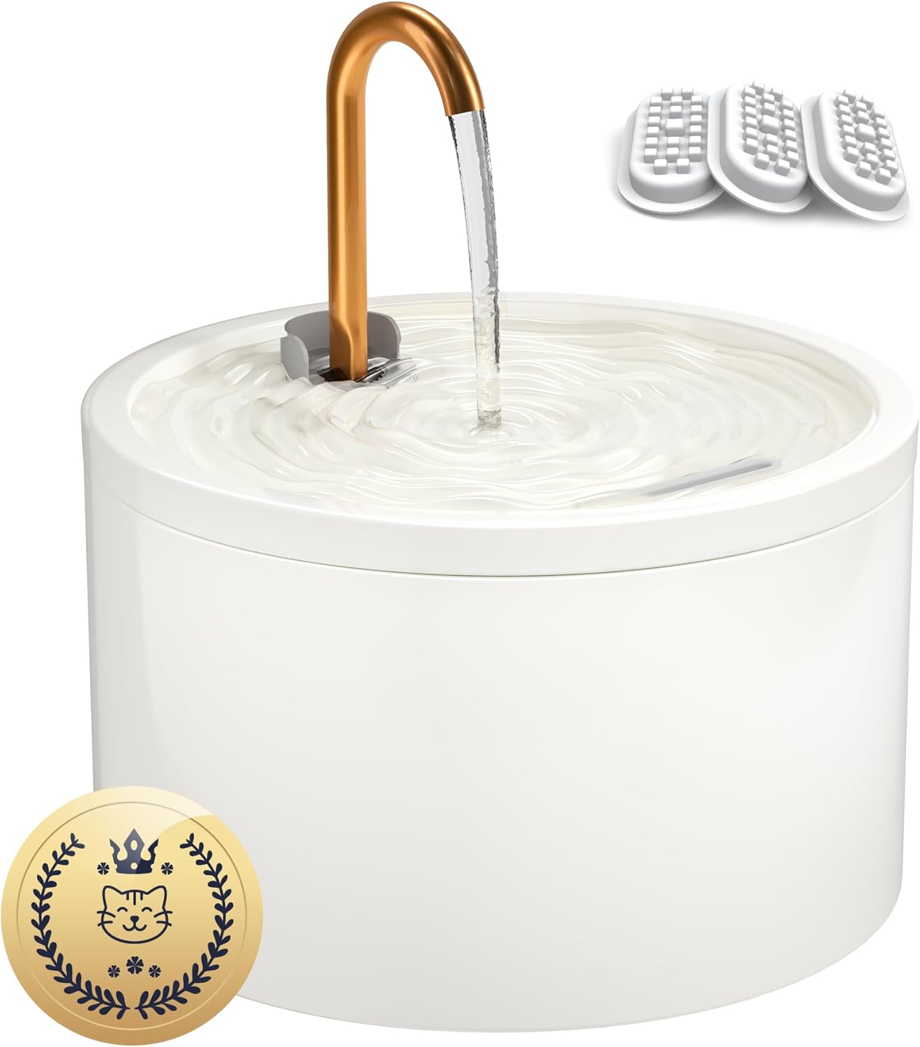 Ceramic Cat Water Fountain, 2.1L/71oz Pet Fountain, Automatic Ceramic Drinking Fountain for Cats, Water Fountain Indoor with Ultra-Quiet Pump and Filter & Sponge (White)