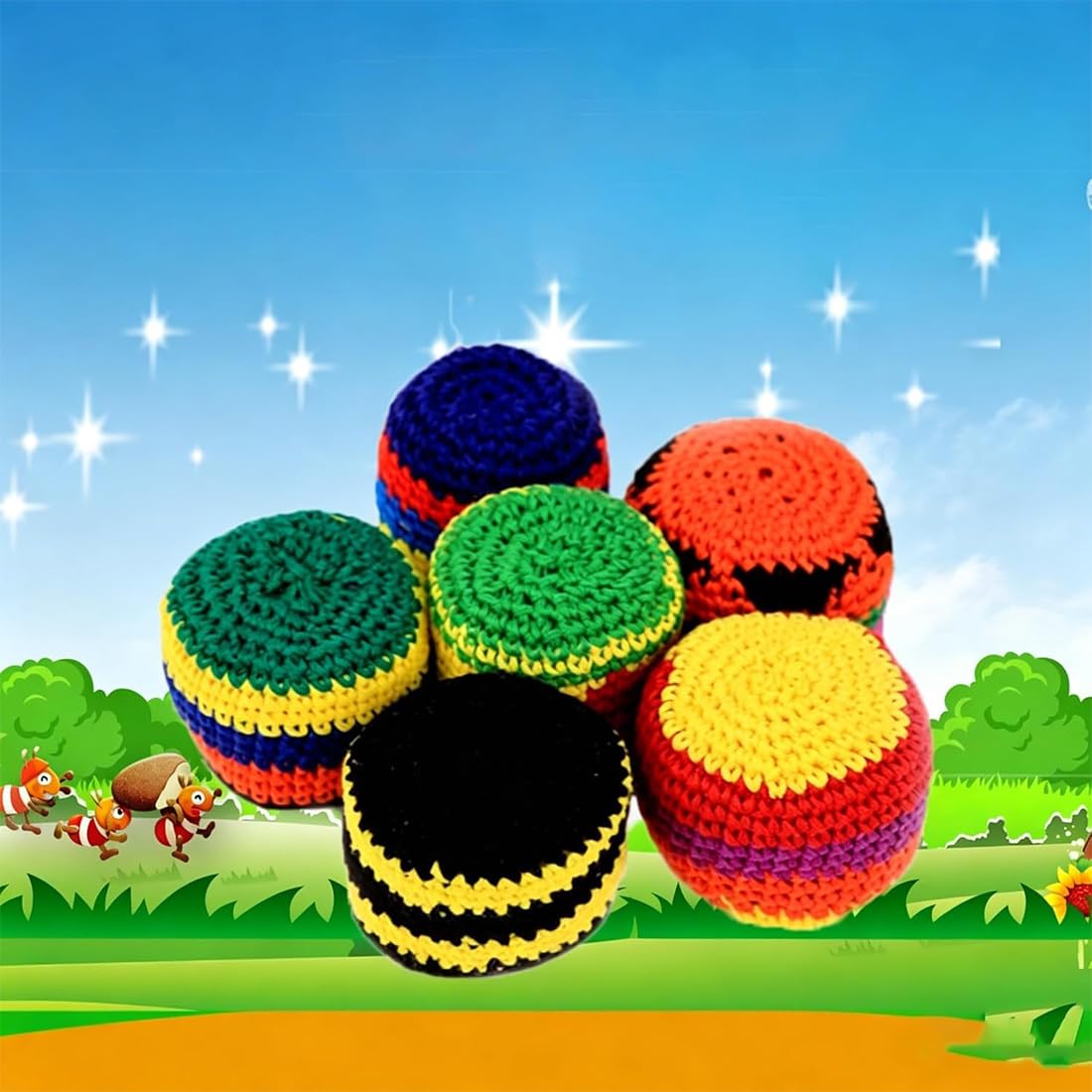 6/12/24PCS Knitted Hacky Sack Set, Hacky Sack Knitted Footbags, Crochet Kick Bags for Adults & Ks, Colorful Juggling Footbag for Outdoor Party Game, Handwoven Toss Pack — view 3