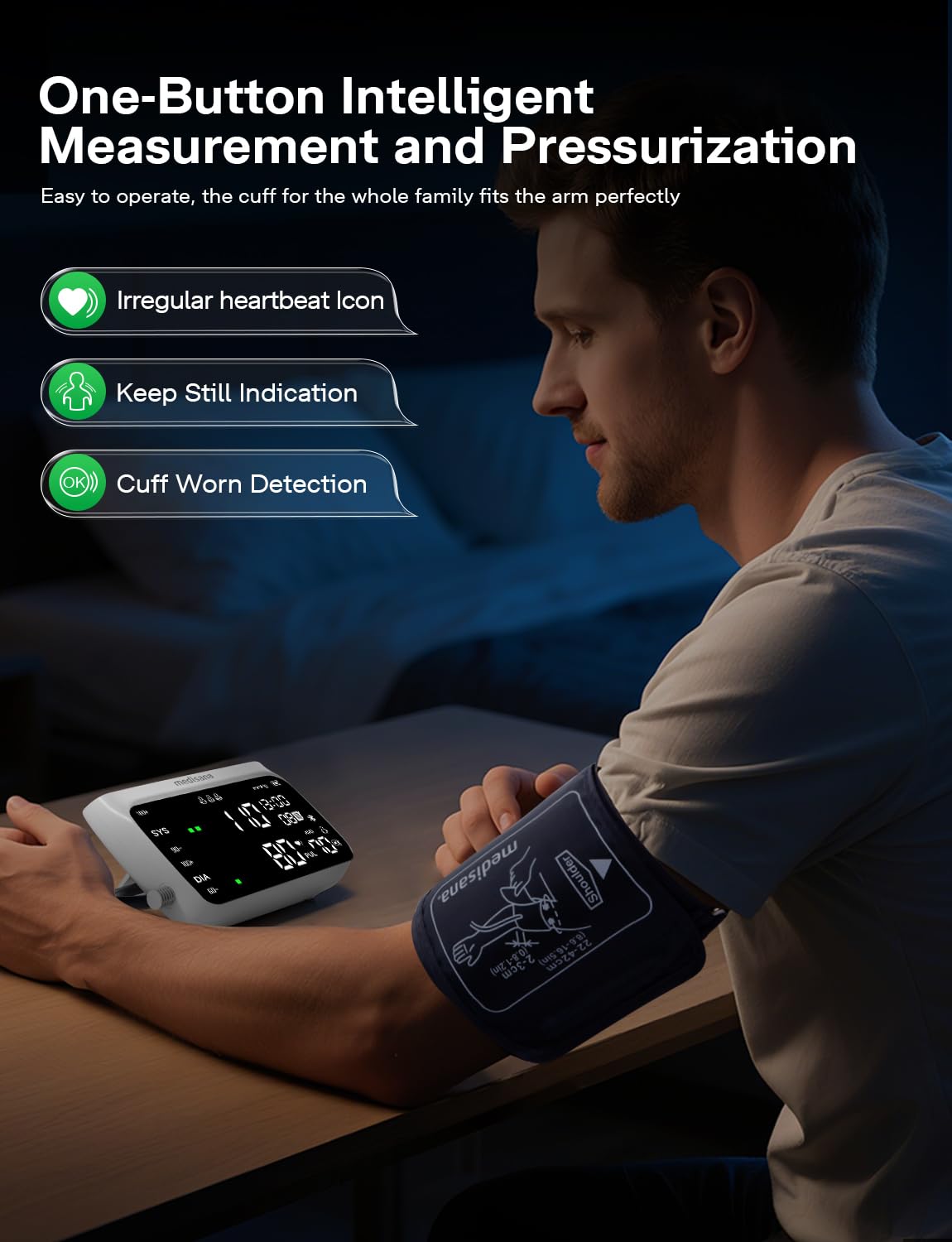Cordless Arm Blood Pressure Monitor, Bluetooth Smart Blood Pressure Monitors for Home Use with App Tracking, Blood Pressure Machine with LED Color Dual-Display, Extra-Large Adult Cuff