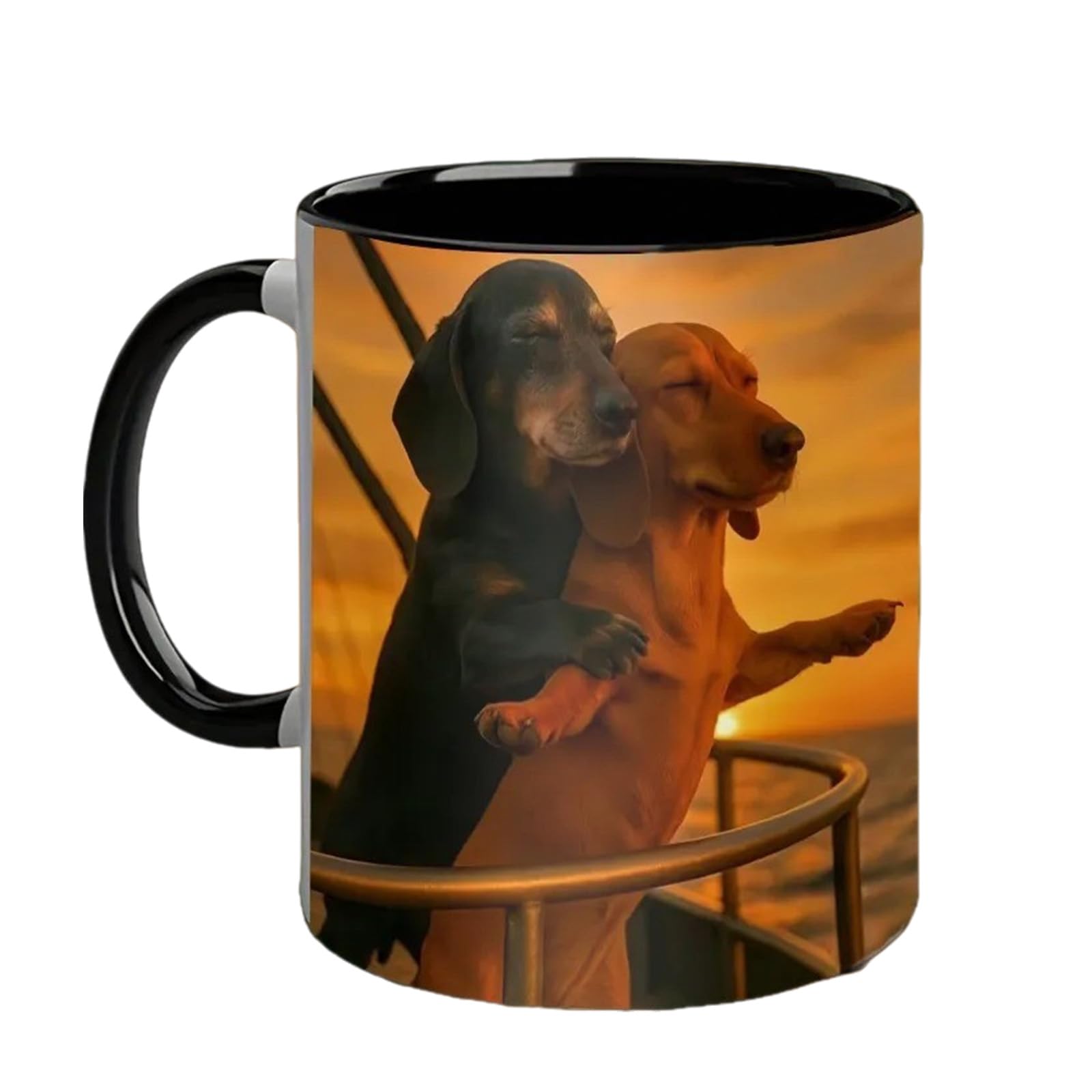 CAZSTYK Couple Dachshund Love Coffee Mug with Romantics Pose Design Ceramic Hot Cold Beverages Cup Couples Dog Lover Romantics Mug