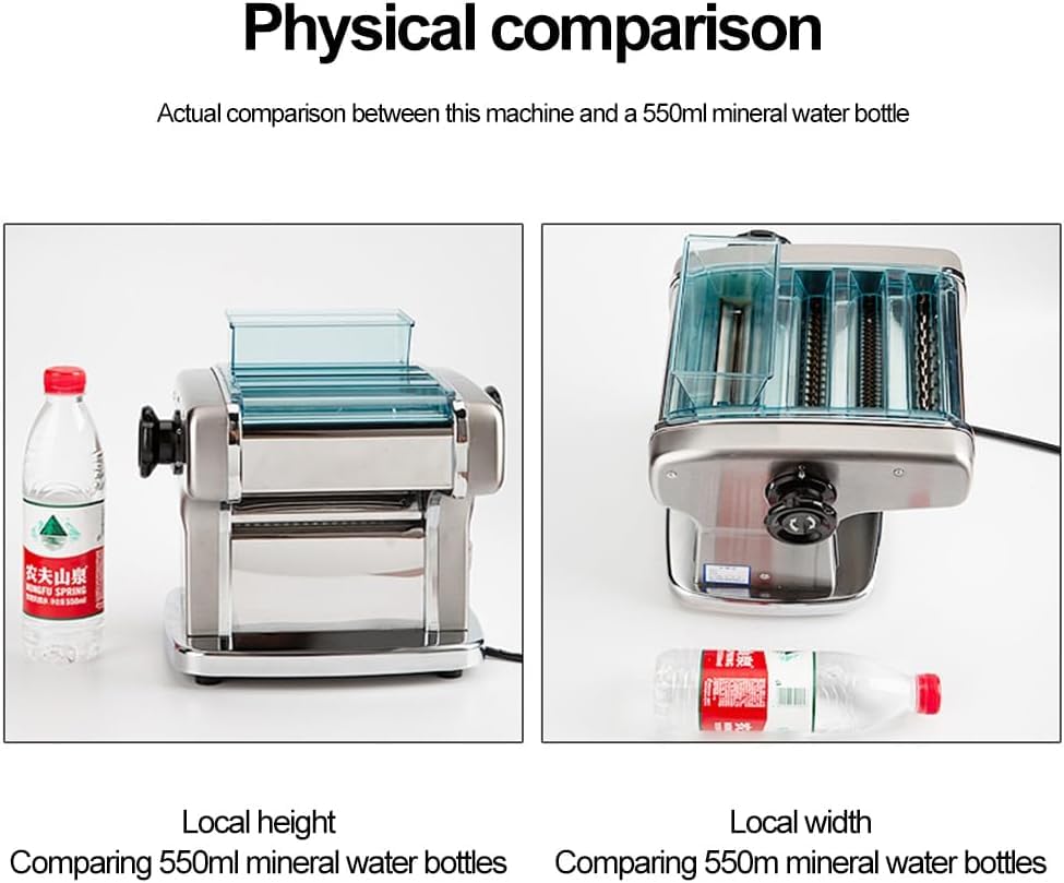 Machine à pâte électrique 135 W en acier inoxydable pour la fabrication de spaghettis et lasagnes avec 3 largeurs de lame (2,5 mm, 4 mm et 9 mm) et 9 épaisseurs de pâte variables (0,5