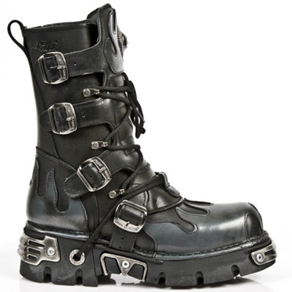New Rock Metallic nero Pelle Stivali M.591-S2