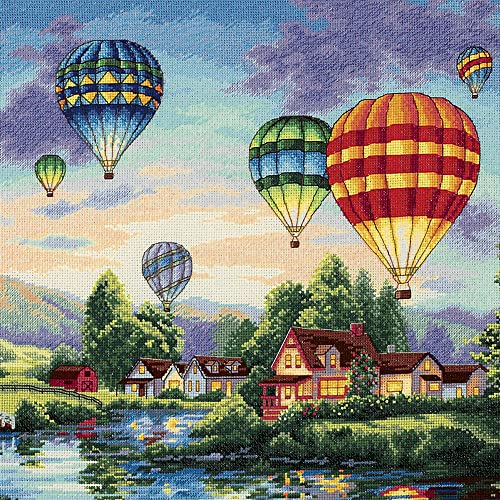 Image of Dimensions 35213 Gold Collection Hot Air Balloon Advanced Counted Cross Stitch Kit, 18 Cnt. Ivory Aida, 12'' x 16''