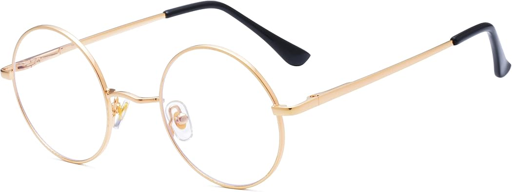 Onrtry Round Blue Light Blocking Glasses for Women Men Circle Clear Lens Metal Frame Glasses