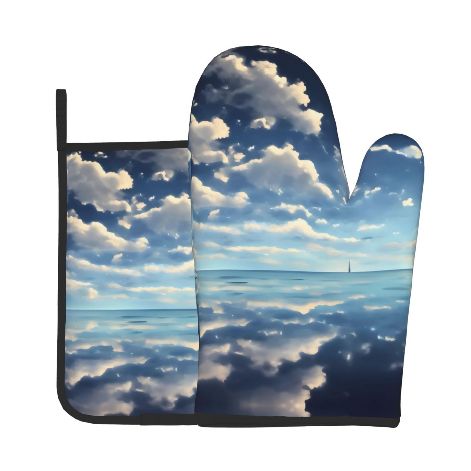 Oven Mitts and Potholders Set of 2 for Kitchen Baking Cooking GrayWhite Clouds Over The sea Thick and Durable