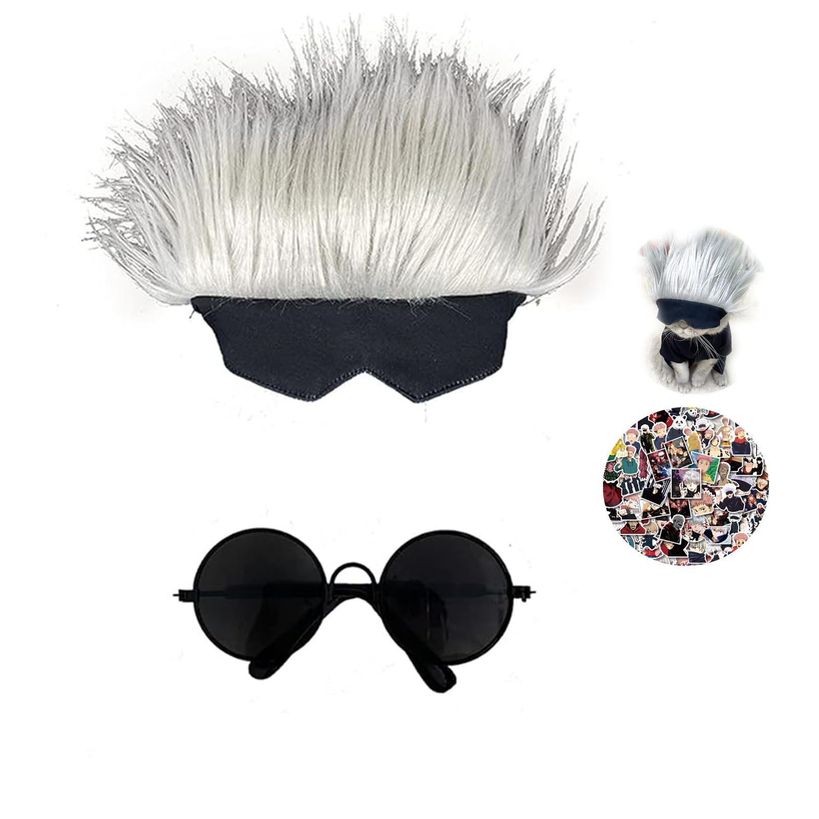 JinYu Pet Costume for Cat Cosplay Dog CostumeSunglasses Cat Headgear Halloween (Sunglasses + Wig Headgear, one Size)