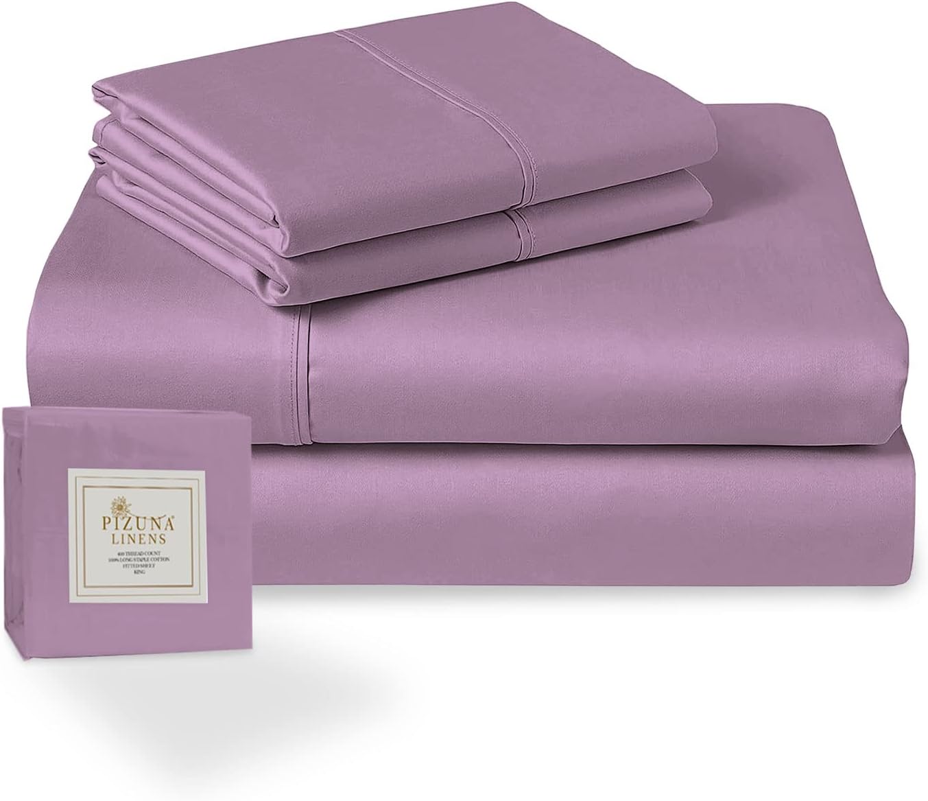 Pizuna Pure Combed Cotton Full Bed Sheet Set, Dusty Lavender, 400 Thread Count Cozy Luxury 100% Long Staple Cotton Sateen Weave Bedsheet Set (1 Flat Sheet, 1 Fitted Sheet, 2 Pillowcases)