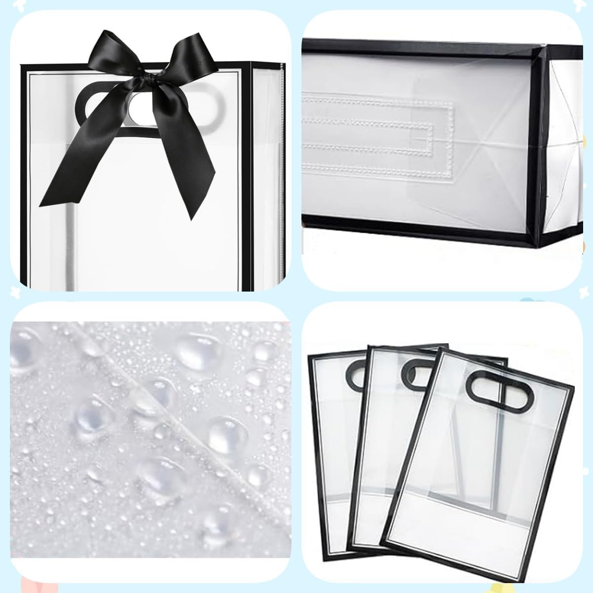 Confezione da 30 Sacchetti in Plastica Trasparente in PVC con Manico, Sacchetti Trasparenti