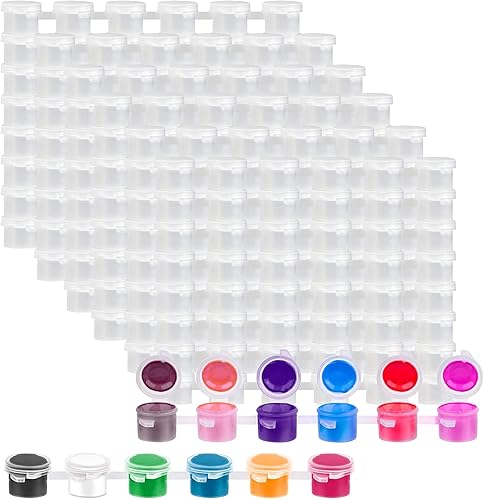 JAPCHET 120 tiras 720 ollas tiras de pintura vacías de 01fl oz mini contenedor de pintura macetas de plástico transparente para aulas escuelas