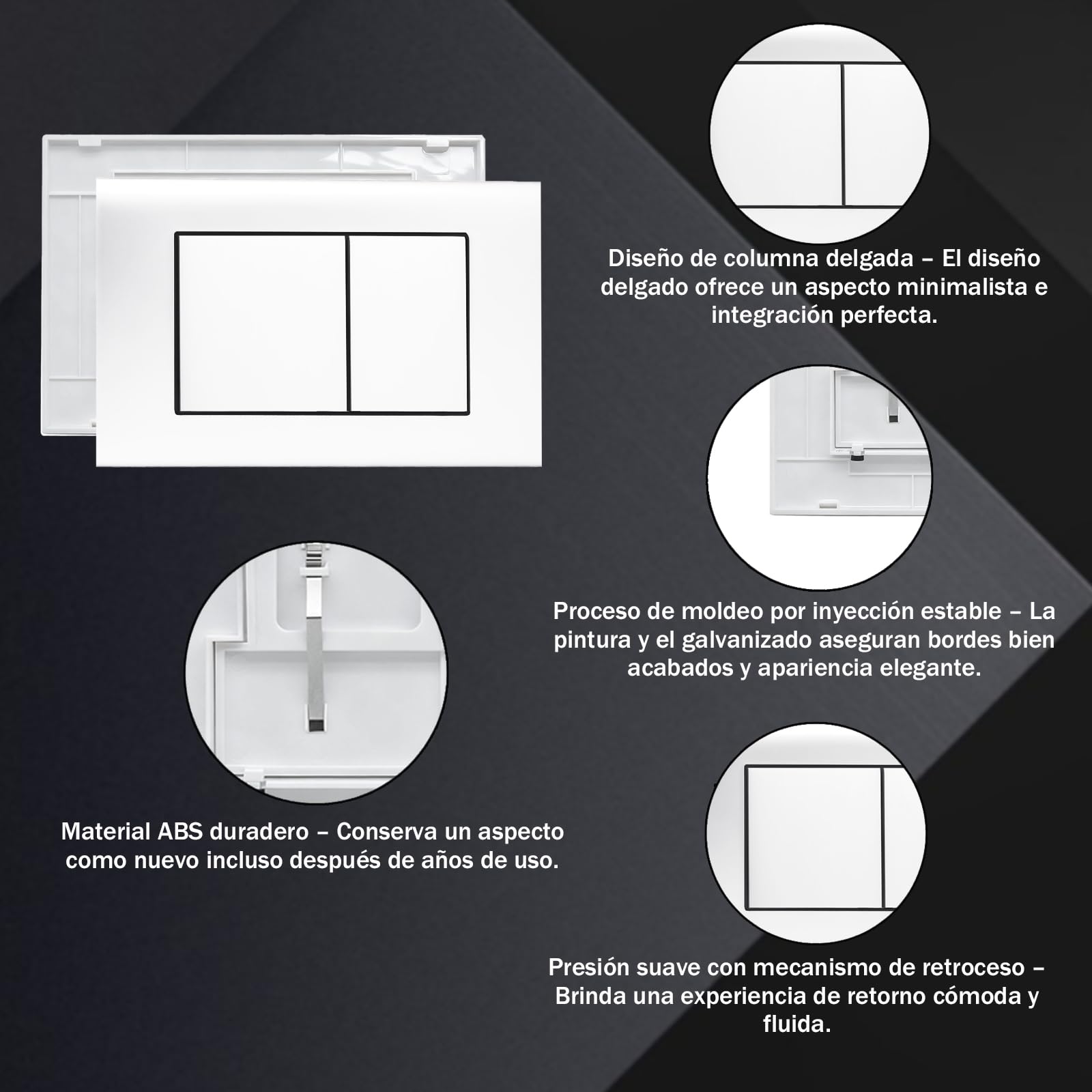 Placa de control de inodoro compatible con Geberit Sigma Gama, UP300 y UP320， panel de doble descarga, incluye marco de instalación y panel fijo, dimensiones 246x164 mm | Brillo（Blanco）
