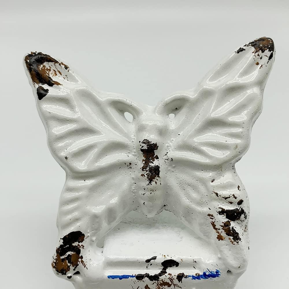 2 Pack Cast Iron Door Stops,Cute Floor Decorative Butterfly Door Stoppers, Farmhouse Vintage Collection Heavy Duty Door Stop Wedge Perfect for Bedroom, Bath and Exterior Doors - White