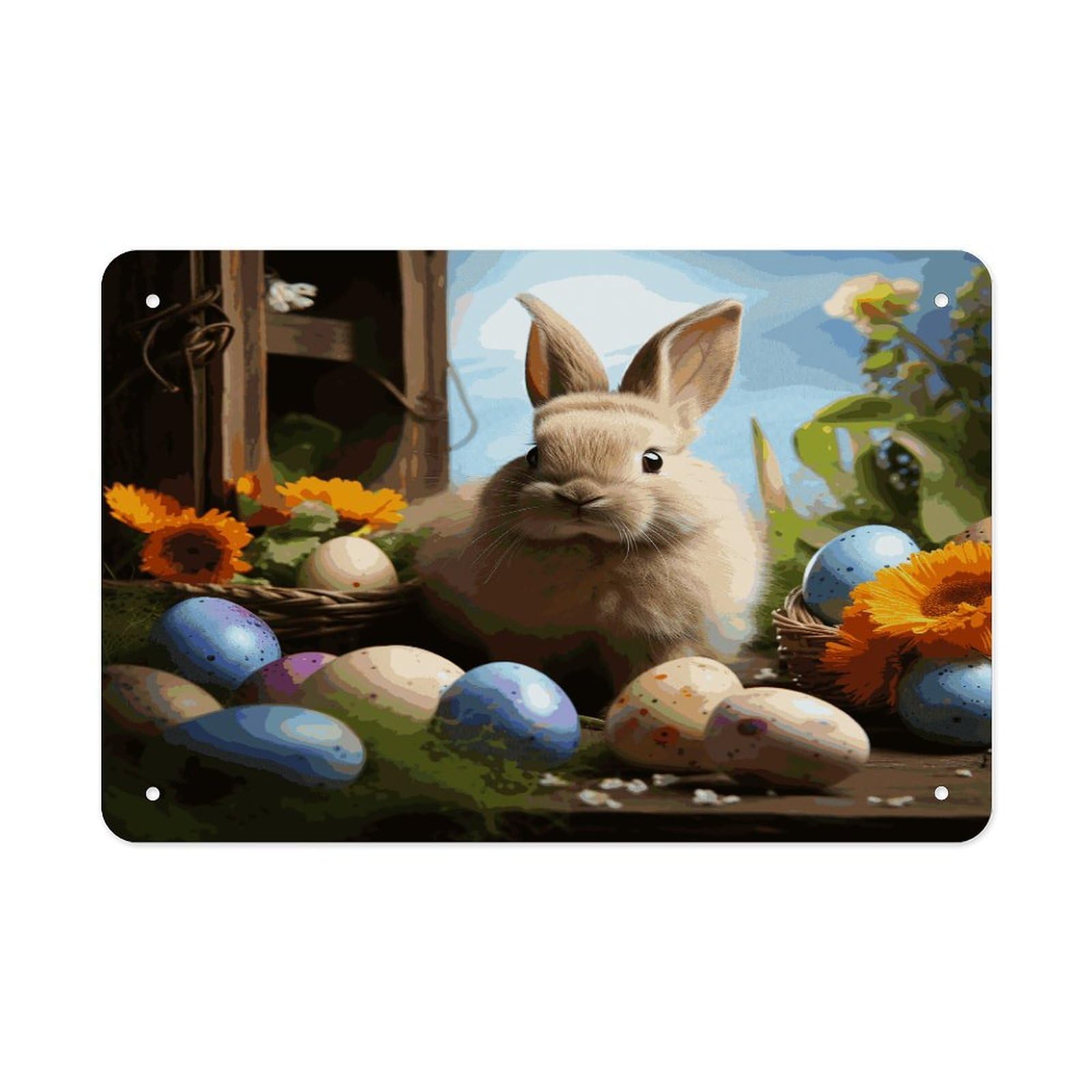 Fodpand Style Easter Rabbit And Easter Eggs Wall Art Metal Signs Tin Sign