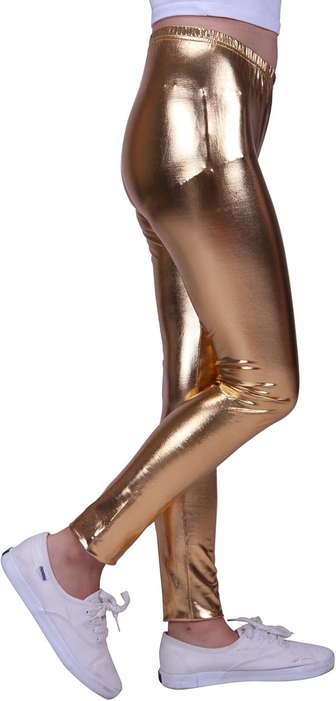 HDE Girls Shiny Wet Look Leggings Kids Liquid Metallic Footless Tights (4T-12): Clothing