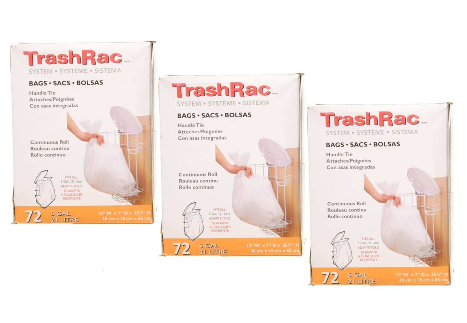 Trashrac 5 Gal. Trash Bags Handle Tie 72 Count (Pack of 3) Amazon